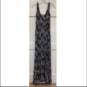 Boden Maxi Dress Sleeveless - navy with white and pink design Size 4P